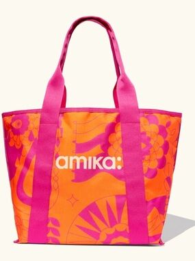 amika Orange Pink Floral Logo Tote
